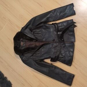 Daniel Leather Jacket Belted with Fur Collar